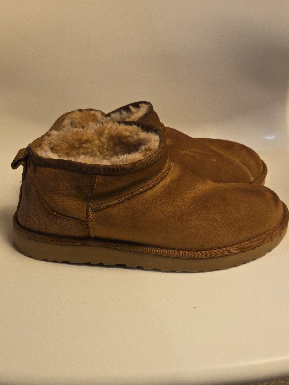 UGG Classic Ultra Mini Ankle Boots In Chestnut Suede Color